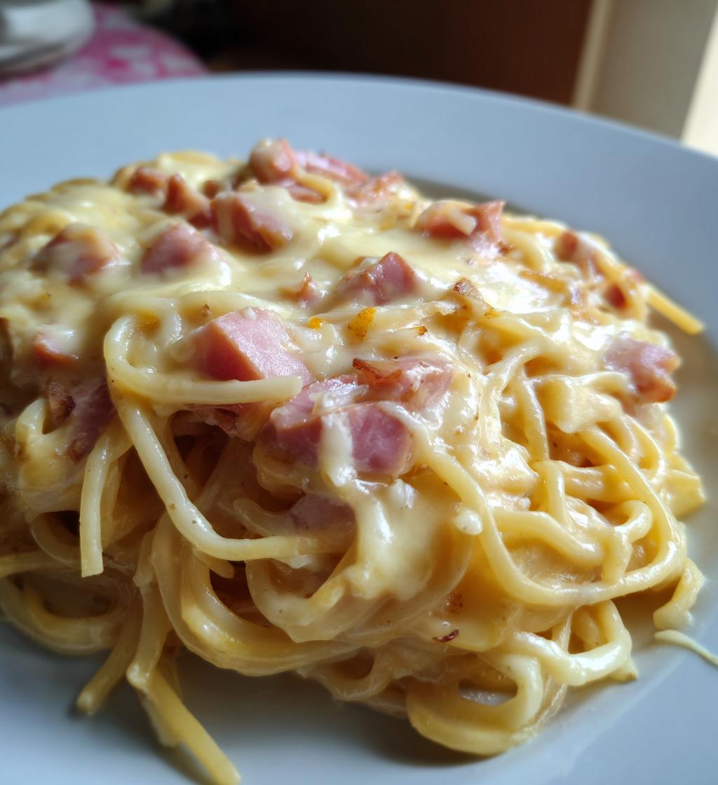 Pasta med ost og skinke