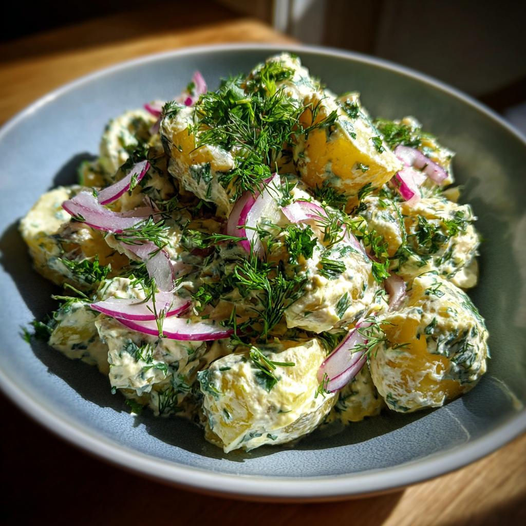 Potetsalat med rømme og urter